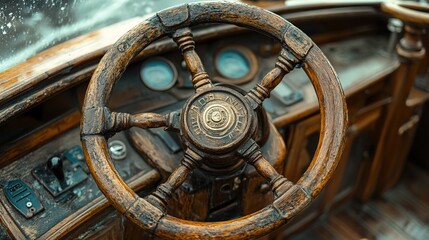 Obraz premium Detailed close-up of a wooden steering wheel 