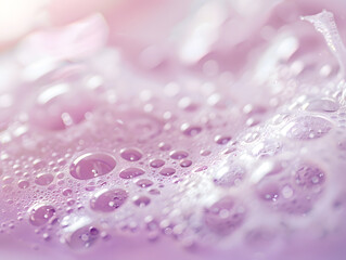 Close up of bubbles and soap suds in washing basin, showcasing delicate interplay of light and texture. soft pink background enhances serene atmosphere