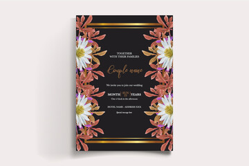 WEDDING INVITATION FRAME WITH FLOWER DECORATIONS WITH FRESH LEAVES