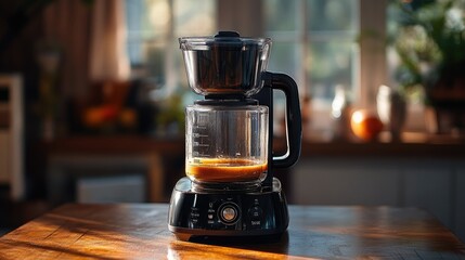 Modern blender with glass jug and metal base