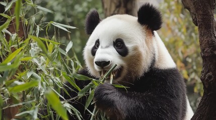 Obraz premium Happy Giant Panda eating Bamboo core
