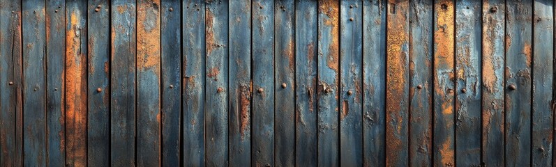Rusty metal fence with rusted paint and rusted wood