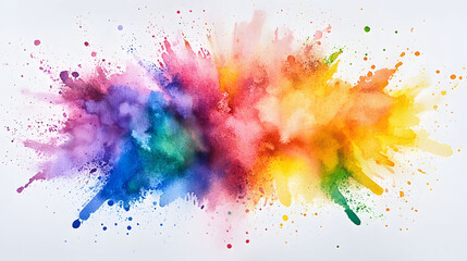 Fototapeta premium Vibrant watercolor depiction of exploding paint powder bombs, showcasing a burst of colors in dynamic splashes, evoking energy and creativity