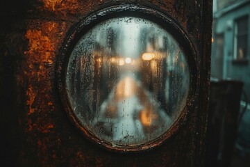 A Rusty Metal Door with a View Through a Circular Window