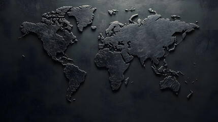 World Map Outline on Black, minimalist design showcasing a world map in white lines against a solid black backdrop, ideal for educational or decorative use