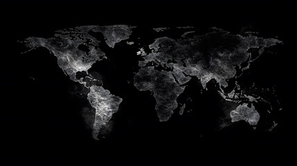 World Map Illustration, minimalist design, black background, clear outlines, educational use, visual reference, geographical representation