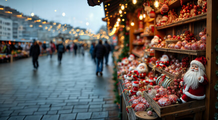 Christmas Night in the City &ndash; Bustling Streets Filled with Shoppers and Twinkling Lights, as Festive Markets and Red Decorations Illuminate the Architecture, Creating a Magical Holiday Atmosphere.