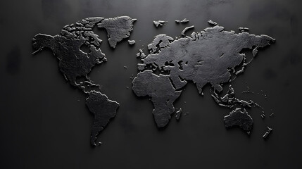 World Map Illustration on Black Background, minimalistic design showcasing continents and oceans, enhancing visual contrast and clarity.