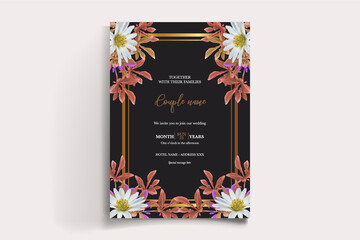 WEDDING INVITATION FRAME WITH FLOWER DECORATIONS WITH FRESH LEAVES