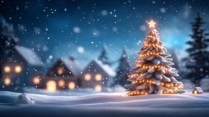 Enchanting snowy Christmas scene with a decorated tree