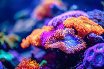 Obraz premium Vibrant Underwater World: A Close-Up of Colorful Coral Reefs