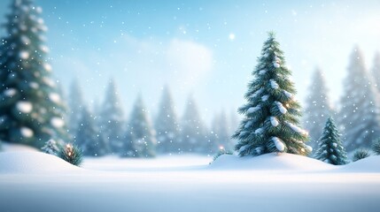 Fototapeta premium Serene winter landscape with snow-covered pine trees