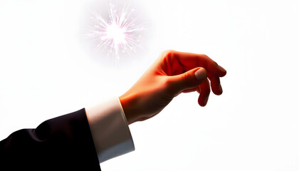 Fototapeta premium Magician hand is holding magic wand. Isolated on white background isolated with white highlights, png