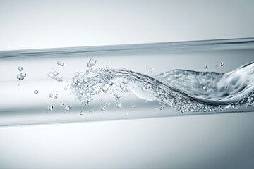 Water Flowing Through Glass Tube with Bubbles