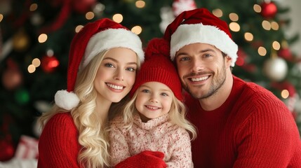 Joyful family celebrating Christmas in festive attire