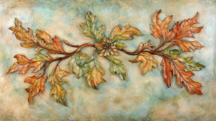 A serene autumn scene with golden leaves against an ethereal, misty backdrop, capturing the beauty of nature and the quiet elegance of fall.