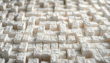 Obraz premium high key Detail of a maze made of sugar cubes, symbolizing unhealthy eating habits isolated with white highlights, png