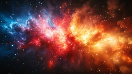 Fototapeta premium A vibrant nebula in space, with swirling clouds of red, orange, and blue gas, against a background of stars.