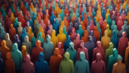 Fototapeta premium Paper cut out of a large crowd of people standing together. Diverse community and teamwork concept