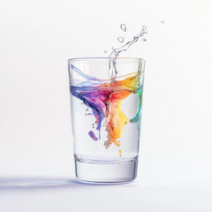 Splash of Rainbow Colors in Glass of Water, Vibrant Art Concept