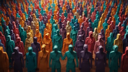Obraz premium Paper cut out of a large crowd of people standing together. Diverse community and teamwork concept
