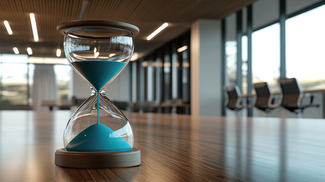Hourglass Time Management Concept on Office Desk