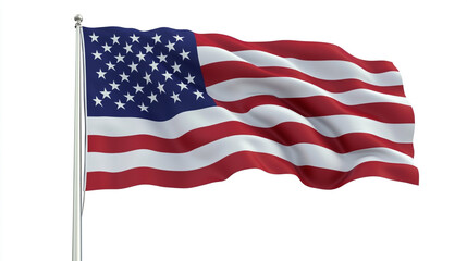 Waving American Flag Isolated on White Background   Patriotic Symbol