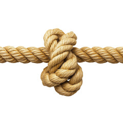 Fototapeta premium A detailed view of a knotted rope, showcasing intricate weaving against a clean transparent backdrop, rope with knot isolated on transparent background
