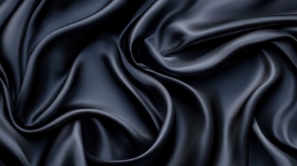 Fototapeta premium Elegant Black Silk Fabric Drape Background Texture