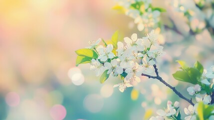 Fototapeta premium White Cherry Blossoms Branch with Pastel Bokeh Background