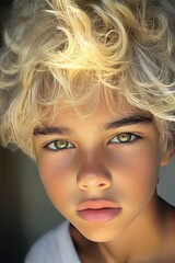 Fototapeta premium Portrait of a Blonde Boy with Green Eyes