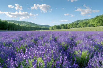 Serene Lavender Fields Under a Clear Blue Sky