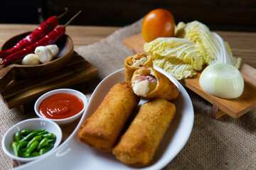 Indonesian snack appetizer deep fried tempe chicken calamari golden brown