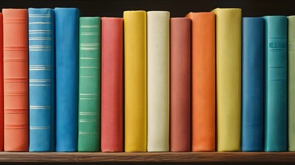 Fototapeta premium Cozy Library with Colorful Book Collection on Vintage Wooden Bookshelf - Rustic Charm and Warm Lighting for Inviting Reading Spaces