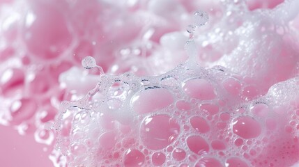 Close-Up of Antibacterial Soap Foam on Soft Pink Background for Hygiene and Cleanliness Themes