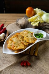 Indonesian snack appetizer deep fried tempe chicken calamari golden brown