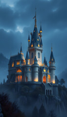 distant fantasy castle isolated with white highlights, png