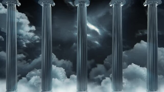 Stormy dark cloudy sky with classic pilars, suitable for event  background and vj loop 
