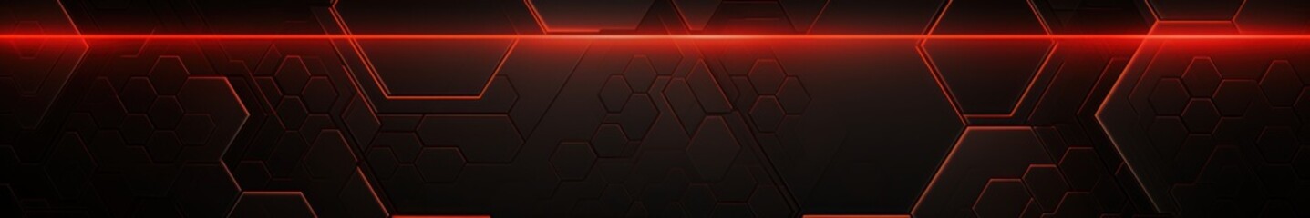 Black hexagon background. Close-up a surface made up of hexagonal shapes, honeycomb pattern. Illuminated red outlines. Geometric, futuristic and modern design