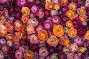 A pile of beautiful ranunculus in various colors.
Background, wallpaper, banner