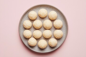 Fototapeta premium A Plate of Round, White, Sesame-Coated Treats
