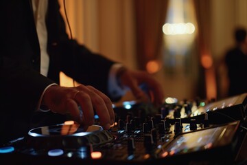 Professional DJ Mixing Tracks at Party for Weddings and Corporate Events Promotion