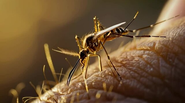 close-up of a mosquito biting a person. Selective focus