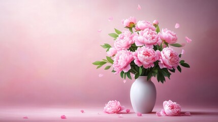 Fototapeta premium Elegant bouquet of pink peonies in a white vase