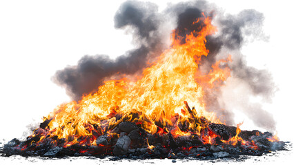 Fire, Bonfire, Flames with Smoke, on Transparent PNG Background, Photo Realistic, Wallpaper, Cover and Screen for Smartphone, PC, Laptop, Transparent PNG