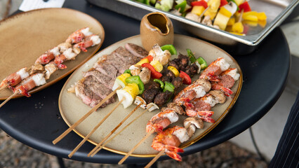 Yakitori satay chicken beef japanese indonesian food