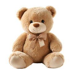 Obraz premium Soft teddy bear sitting on a transparent background, perfect for gifts and cozy displays during any season, Teddy bear isolated on transparent background