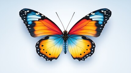 Obraz premium A colorful butterfly with striking wing patterns, shown in a detailed high-res image, highlighting its bold color contrasts.