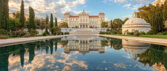 Grand Symmetry Impressive Architectural Reflections in Tranquil Setting