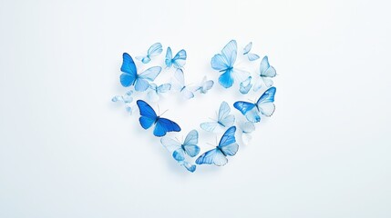 A heart-shaped formation of moths in flight, their delicate wings outlined in fine detail, set against a pure white backdrop.